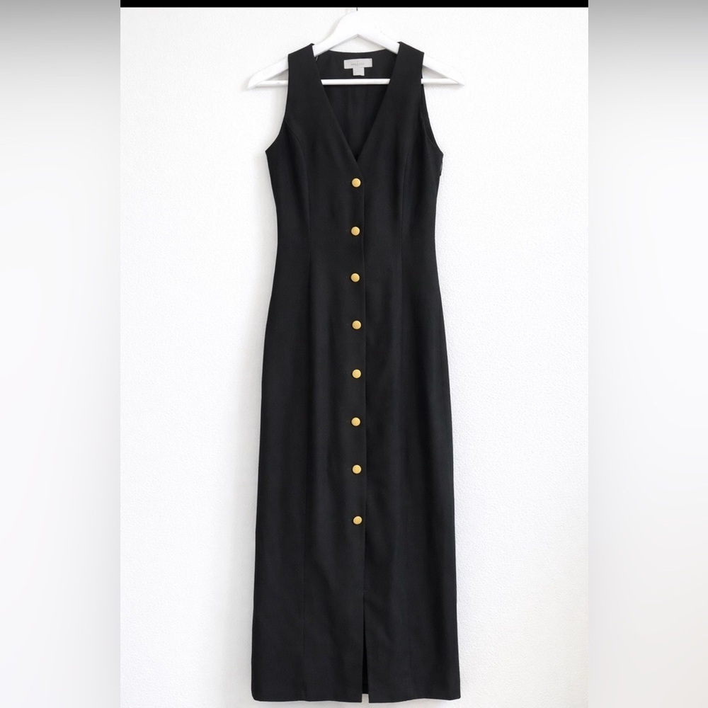 Ann Taylor Black Sleeveless Button Front Maxi Dress Gold Buttons size 2